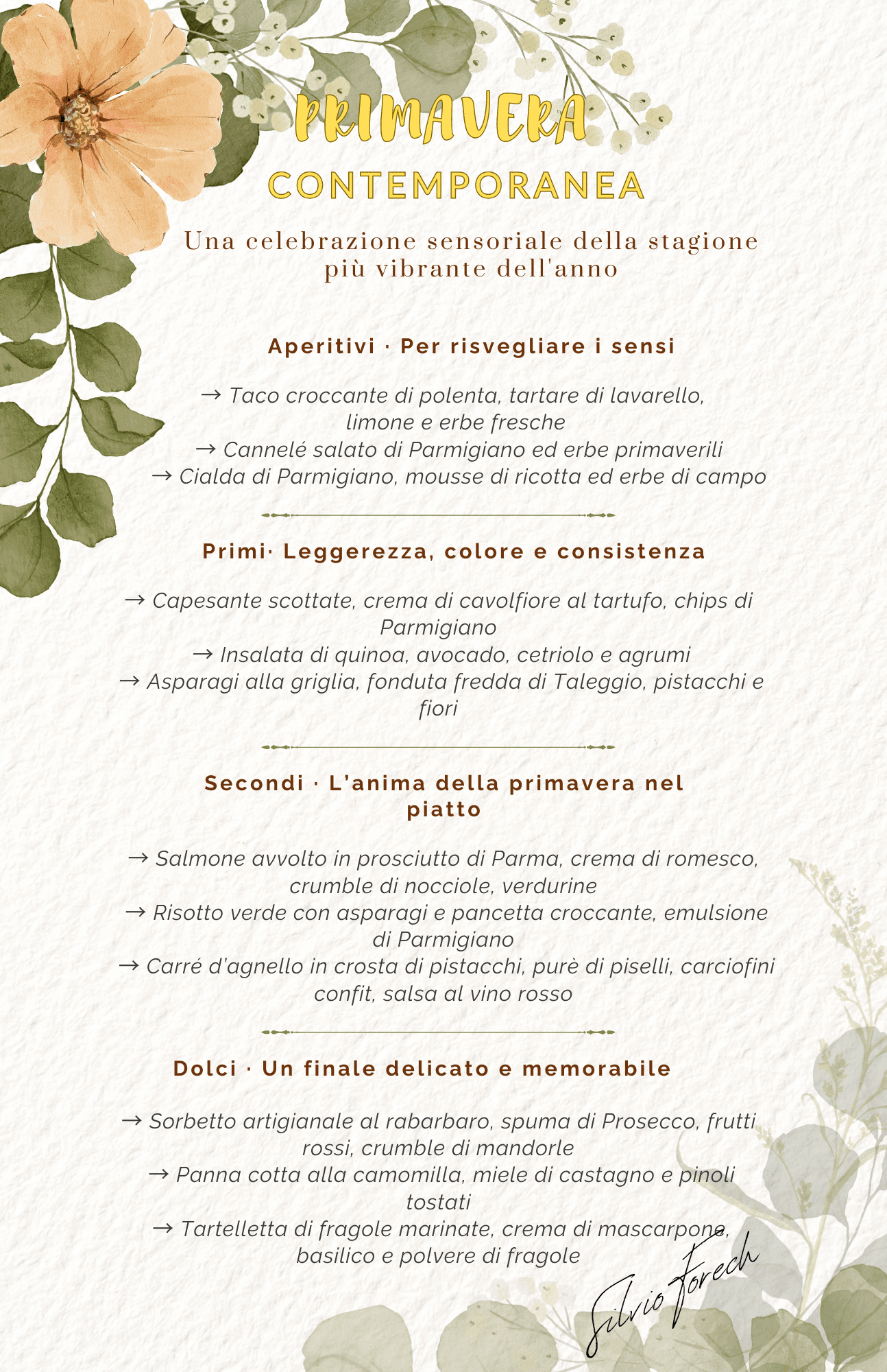 Menu primavera comteporanea