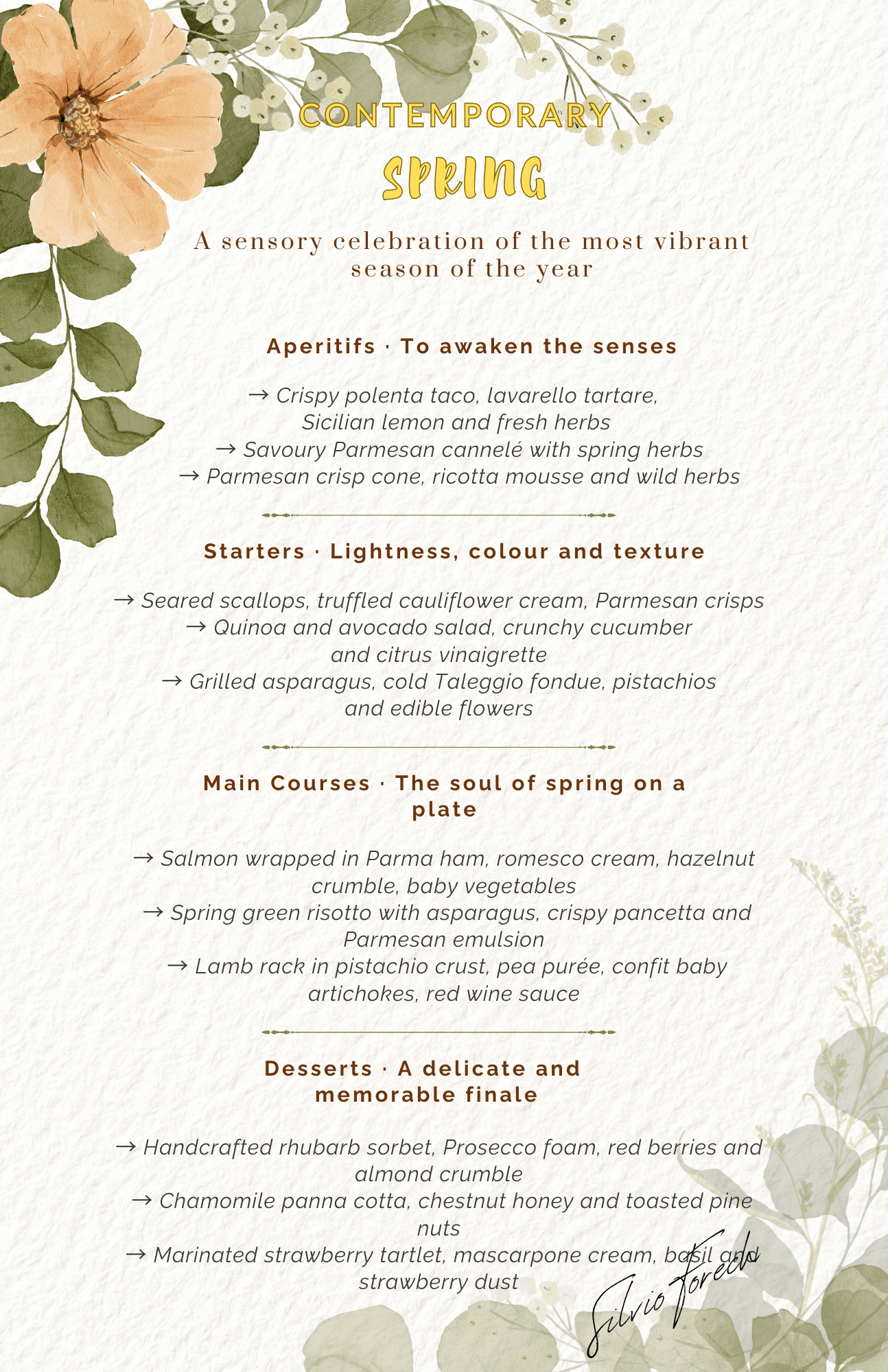 Menu Spring conteporary - chef Silvio   forech